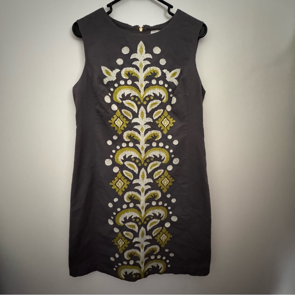Tabitha dark grey with Gold and white embroidered design Sleeveless Crew Neck